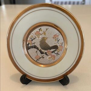 Chokin Decorative Plate with Bird and Floral Design